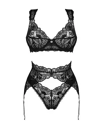 Комплект білизни Obsessive Donna Dream 3-pcs set XS/S Black, бюстгальтер, стрінги, пояс для панчіх - мініатюра 3