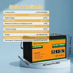 Акумулятор Eco-Worthy LiFePO4 24V (25.6V/100Ah/2560Wh) (Eco-Worthy-251002) [164644] - мініатюра 9
