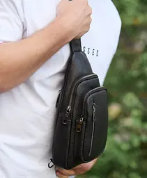 Сумка слінг чоловіча через плече 19х31х7 з натуральної шкіри TIDING BAG 32545 чорна 19 см - мініатюра 7
