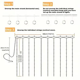 Гірлянда завіса штора 3*3м 300LED USB c пультом 8 режимів для прикрас вікон і тераси, холодний білий - мініатюра 5
