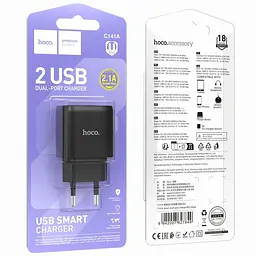 МЗП Hoco C141A Smart 2.1A (2USB-A) Black - мініатюра 4