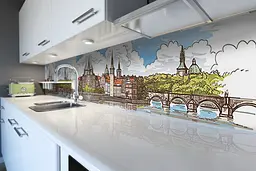 Кухонний фартух Фортеця ПВХ наклейка олівець малюнок замок місто Коричневий 60х250 см Happy Pocket Z180802 - мініатюра 6