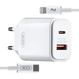 Мережевий зарядний пристрій XO L90A EU PD20W + QC18W Fast charging with light with Lightning cable ( NB113 ) Білий