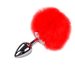 Анальна пробка з пишним хвостом Alive Fluffly Plug M, 8х3.5 см, червона
