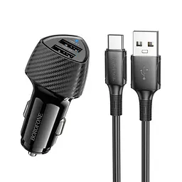 Адаптер автомобільний BOROFONE Solid dual-port car charger Type-C Set BZ31A |2USB, 17W/3.4A Max|