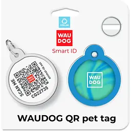 Адресник для собак і котів Waudog Smart ID з QR паспортом Градієнт блакитний 30 мм - мініатюра 5