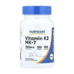 Вітамінно-мінеральний комплекс Nutricost Вітамін K2 у формі МК-7, 100 мкг, Vitamin K2 MK-7, 120 гелевих капсу (NCS57574)