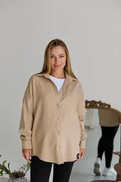Жіноча сорочка для вагітних стилю oversize з мікровельвету Varna розмір 2XL-3XL Lullababe бежева - мініатюра 8