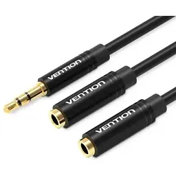 Кабель мультимедійний 3.5mm M to 2x3.5mm F 0.3m black Vention (BBWBY)