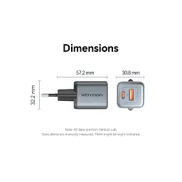 Зарядний пристрій Vention 1xUSB-C PD30W + 1xUSB QC3.0 18W GaN gray (FEWH0-EU) - миниатюра 11