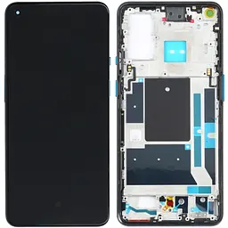 Дисплей OnePlus 9 чорний, версія Samsung, EU/NA, Amoled, оригінал PRC переклеєне скло, з рамкою блакитного кольору, Arctic Sky