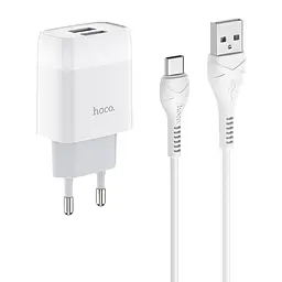 Мережевий зарядний пристрій Hoco C73A 2 USB білий + кабель USB to Type-C - мініатюра 3