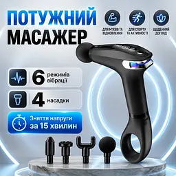 Масажер для мʼязів акумуляторний Inspire HB-005 перкусійний з 4 насадками USB-зарядка потужність 30 Вт - мініатюра 2