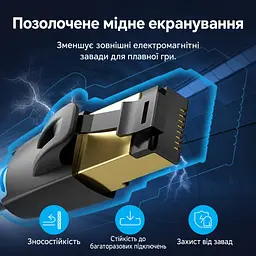 Сетевой кабель Ethernet Vention 10 м патч-корд RJ45 штекер на обоих концах Cat.8 до 40 Гбит/с 2000 МГц с экранированием S/FTP проводники из бескислородной меди позолоченные контакты чёрный (IKABL) - миниатюра 5