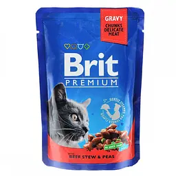 Вологий корм для кішок Brit Premium Cat Beef Stew & Peas pouch 100 г (тушкована яловичина та горох)