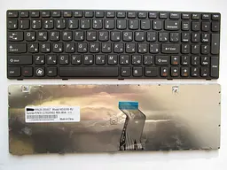 Клавіатура для ноутбуків Lenovo IdeaPad G580, V580, Z580 Series чорна з чорною рамкою RU/US High
