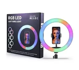 Селфи-лампа LED кольцевая Voltronic MJ-20 RGB 20см + штатив - мініатюра 2