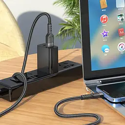 Кабель HOCO U110 USB to iP 2. 4A, 1. 2m, nylon, aluminum connectors, чорний - мініатюра 3