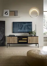 Тумба під ТВ з підсвіткою Perfect Home Сенто / Sento RTV154 3-дверна Чорний/дуб вотан (PFH-091485)