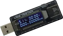 USB тестер Dynamode напруги (3-20V), сили струму (0-3A) та заряду батареї (0-99999 mAh), чорний (KWS-V21)