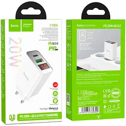Мережевий зарядний пристрій Hoco C100A PD20W+QC3.0 White [769800] [76039] - мініатюра 5