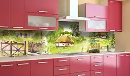 Вініловий кухонний фартух Шевченкова Хата наклейка кухні старе село Архітектура Зелений Happy Pocket Z181737