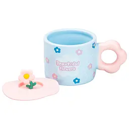 Чашка керамічна Happy Life Flowers з кришкою блакитна 300 мл HP7196BL - мініатюра 2