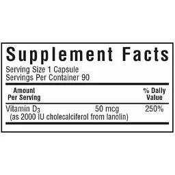 Вітамін D3 Bluebonnet Nutrition 50 мкг 180 вегетаріанських капсул - мініатюра 3