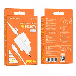 Комплект зарядного пристрою Borofone BA81A 1 Type-C PD20W Type-C to Type-C White (32971_2955230) - мініатюра 2