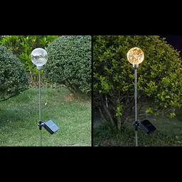 Набір садових світильників 2 шт на сонячній батареї «Куля» 20 LED, Тепле біле світло - мініатюра 3