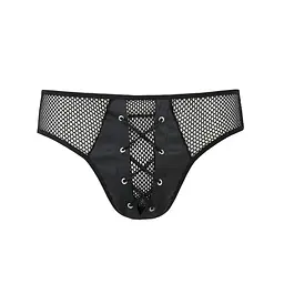 Чоловічі труси зі шнурівкою Passion 035 SLIP RICHARD S/M Black, екошкіра, сітка - мініатюра 5