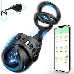 Вібруюча Smart насадка на член з ерекційними кільцями чорна, еластичний вібромасажер 2-в-1 з 9 режимами та магнітною USB-зарядкою
