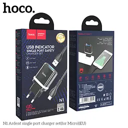 Зарядний пристрій і кабель Hoco Micro USB cable Ardent charger set N1 1USB чорні - мініатюра 9