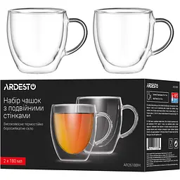 Уцінка. Набір чашок Ardesto з подвійними стінками 180 мл 2 шт. (AR2618BH)  - мініатюра 3