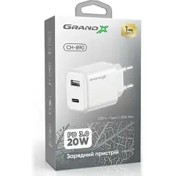 Зарядний пристрій Grand-X CH-890 Fast Charge 1xUSB-C PD20W + 1xUSB QC4.0 + AFC SCP FCP Black (CH-890) - мініатюра 3