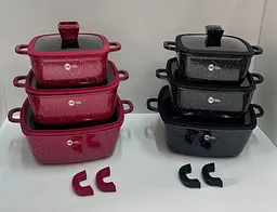 Набір квадратних каструль Higher Kitchen із силіконовими кришками 8 предметів червоний, чорний HK-323
