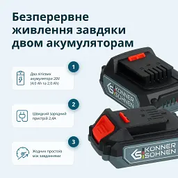 Набір Könner&Söhnen акумуляторного електроінструменту 2-в-1 (KS IDAGB 20V SET 1 PLUS) - мініатюра 3