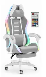 Комп'ютерне крісло Hell's HC-1039 LED RGB Grey-White (тканина)