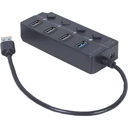 USB-Хаб Gembird 4 порти UHB-U3P1U2P3P-01, пластик, чорний (UHB-U3P1U2P3P-01) - мініатюра 2
