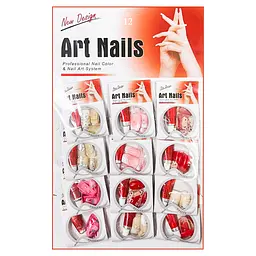 Нігті накладні кольорові з малюнком та камінчиками упаковка 12 шт. Art Nails №12