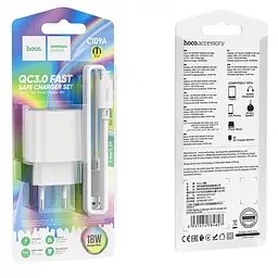 МЗП Hoco C109A Fighter QC3.0 18W (1USB-A) + кабель USB to MicroUSB White - мініатюра 6