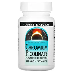Хром піколінат, Chromium Picolinate, 200 мкг, 240 таб. Source Naturals vit0002747