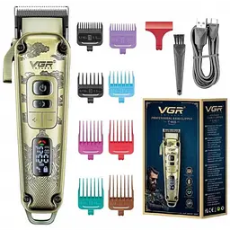 Машинка для стрижки волосся бездротова з тримером для бороди VGR V-005 Золотиста