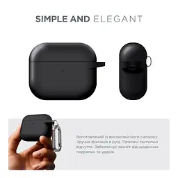 Силіконовий чохол для навушників Apple AirPods 3, Hang Case, чорний, ультратонкий захисний кейс товщиною 2 мм, захист від подряпин, пилу та ударів, компактний, з карабіном для кріплення, ArmorStandart (ARM60308) - мініатюра 2