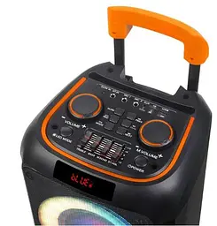 Колонка портативна акумуляторна Bluetooth 8"х2 потужність 100Вт з мікрофоном радіо пульт та світломузикою UKC NDR-1095 - мініатюра 2