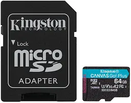 Карта пам'яті Kingston microSDHC/SDXC Canvas Go Plus 170R A2 U3 V30 Card SD Adapter 64Gb