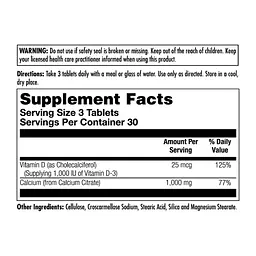Цитрат Кальцію з вітаміном Д-3 KAL Calcium Citrate D3 1000 mg 90 пігулок - мініатюра 2