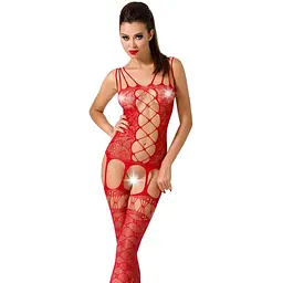 Бодістокінг Passion BS054 комбінезон імітація панчоха відкритий животик S/M/L red