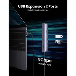 Концентратор Ugreen USB3.0 Type-C to HDMI 4K30Hz/USB 3.0x2/RJ45/PD CM418 (10919) - мініатюра 6