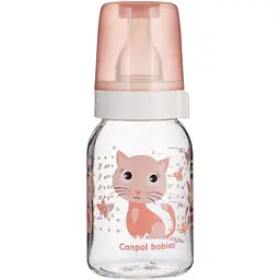 Тританова пляшечка Canpol babies Веселі звірятка: Котик 120 мл рожева (11/851)